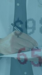 Poster - Animation of financial data processing over male doctor writing