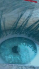 Aufkleber - Animation of woman's blue eye and scrolling digital information with red lines