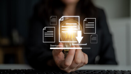 Poster - Visual representation of digital document downloading, showing file transfer, data access, and progress status for secure and efficient information retrieval Latch