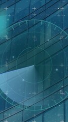 Poster - Animation of scope scanning and lights with glitch over modern building background
