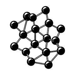 Aufkleber - Stylized black and white illustration of a complex molecular structure with a central grid and radiating atoms or nodes representing science chemistry and data