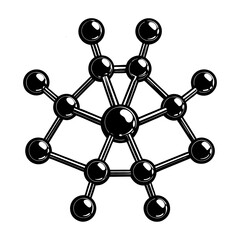 Aufkleber - Stylized black and white illustration of a complex molecular structure with a central grid and radiating atoms or nodes representing science chemistry and data