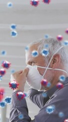 Poster - Animation of covid 19 cells over senior man wearing face mask