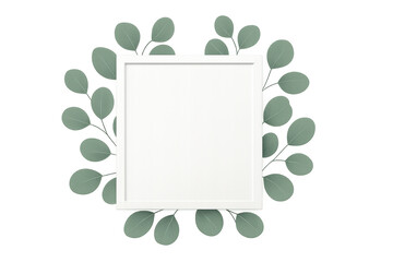 Poster - Square white frame decorated with eucalyptus leaves on a transparent background, perfect for showcasing artwork or photos
