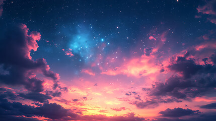 Wall Mural - Stunning night sky painting featuring vivid clouds and countless stars with magical colors creating a dreamlike atmospheric effect