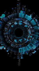 Poster - Futuristic digital abstract design featuring circular patterns and vibrant blue tones