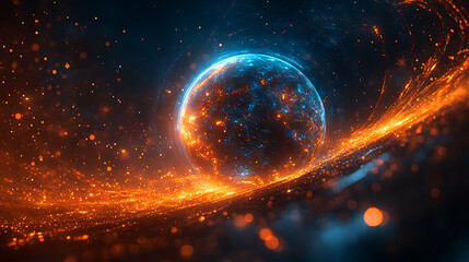 Wall Mural - Stunning planet surrounded by ring of light and particles in deep space abstract cosmic background