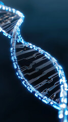 Poster - Innovative representation of double helix structure featuring glowing code elements