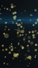 Poster - Animation of ray of light and golden dots floating on dark blue background