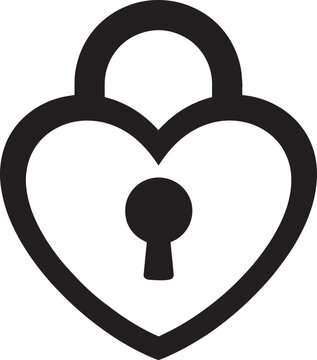 Heart Shaped Lock Icon in Black | Padlock Silhouette Illustration Vector Format