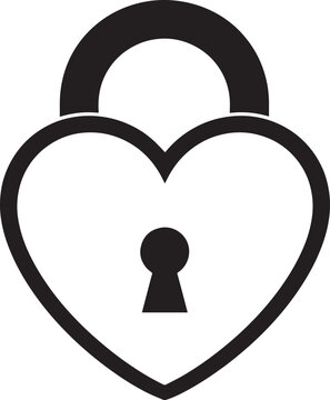 Heart Shaped Lock Icon in Black | Padlock Silhouette Illustration Vector Format