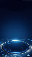 Poster - Futuristic digital interface displaying technology and world map in deep blue hues