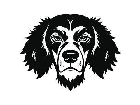 English Setter dog silhouette vector illustration, pet clipart, black and white animal shape