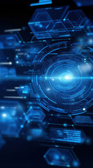 Fototapete - Digital technology concept with glowing blue elements in an abstract setting