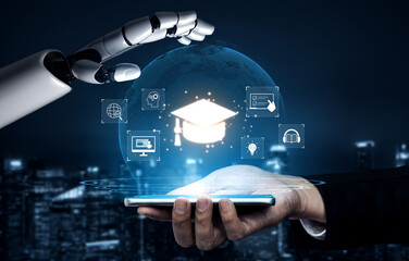 Poster - AI assists in online learning, digital education, and virtual classroom by personalizing content, enhancing assessment, and improving interactive education experiences. Vouch