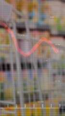 Poster - Animation of statistics and data processing with red line over empty shopping trolley