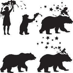 Aufkleber - Silhouette of a person and bears with stars and paint splatters cubs