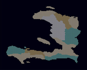 Poster - Haiti dotted map. Digital style map of the country on dark background. Haiti shape with circle dots. Colored dots style. Small size circles. Abstract vector illustration.