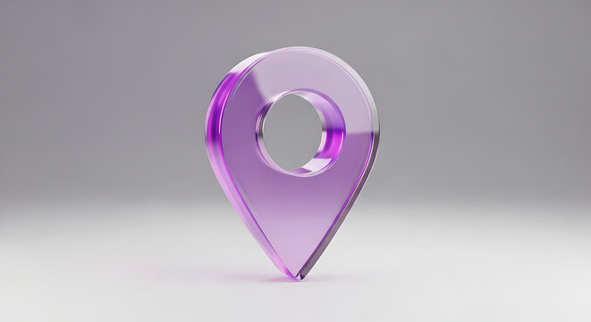 Transparent Purple Glass Location Pin Icon Design Element for Maps and Navigation