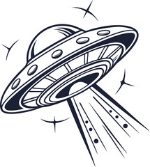 Aufkleber - Futuristic abstract ufo logo design featuring a sleek modern spacecraft silhouette with vibrant dynamic color elements for branding and technology