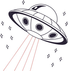 Aufkleber - Minimalist illustration of a flying saucer with simple circular elements featuring a clean modern design suitable for various creative projects