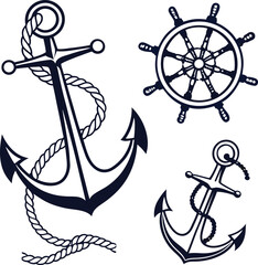 Aufkleber - A collection of modern stylized anchor illustrations featuring a variety of nautical and maritime design elements perfect for branding and decorative use