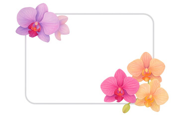 Poster - Translucent frame bordered by vivid purple orchid petals, framing empty white area for text placement