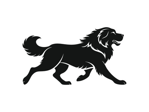 Leonberger dog silhouette vector illustration, pet clipart, black and white animal shape