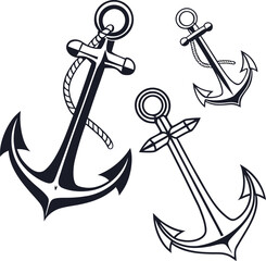 Aufkleber - A collection of three stylized anchor illustrations perfect for nautical themes maritime branding and sea inspired designs presented in a versatile vector format