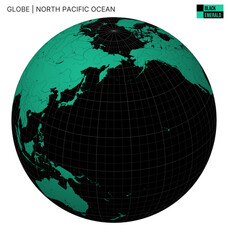 Poster - Vector Globe centered to North Pacific Ocean. Black Emerald palette. World map with meridians, parallels, countries, rivers and lakes. Elegant vector illustration.