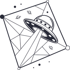 Aufkleber - Modern abstract geometric design featuring a stylized ufo constructed from sharp interconnected triangular shapes in a vibrant color palette