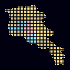 Poster - Armenia dotted map. Digital style map of the country on dark background. Armenia shape with square dots. Colored dots style. Large size squares. Amazing vector illustration.
