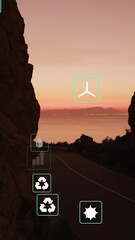 Poster - Animation of sustainability and ecology icons over landscape