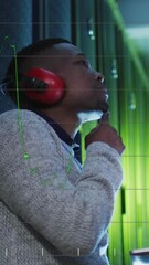 Poster - Animation of data processing over african american male it engineer and computer servers