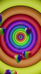 Poster - Animation of rainbow hearts over rainbow circles and colours moving on seamless loop