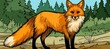 © spyrakot - Cartoon Fox with Bushy Tail in Forest Clearing Illustration