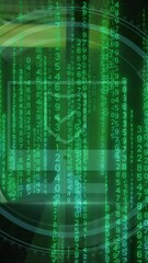 Poster - Animation of binary coding data processing with asian male it technician by computer servers