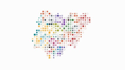 Poster - Nigeria dotted animation. Shape of the country build of pulsating colored dots. Large size rounded square blocks. Digital style map on white background. Classy video.