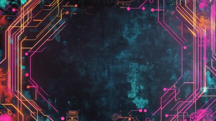 Poster - Abstract neon circuit design background