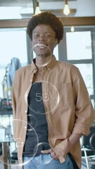 Poster - Animation of financial data processing over african american businessman in office