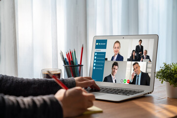 Poster - Business people on video conference for modish virtual group meeting of corprate business office workers