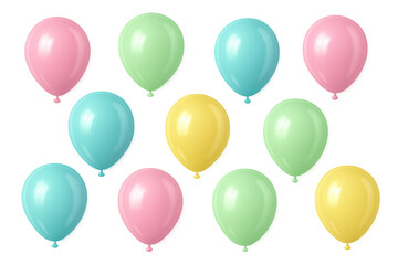 Poster - Pastel balloons drifting freely, creating soft celebratory mood with transparent backdrop, ideal for festive graphic design projects