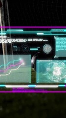 Poster - Animation of screens with data processing on dark background