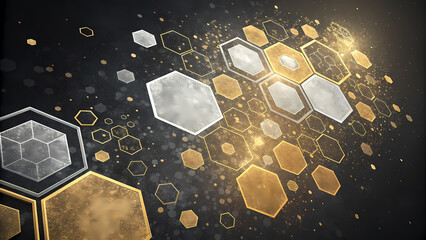 Poster - Abstract hexagon background gold and silver geometric shapes technology network connection design