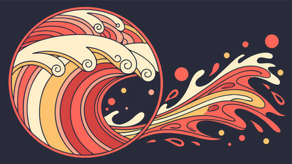 Poster - Abstract wave art print ocean themed design vector illustration decorative nautical sea graphic style