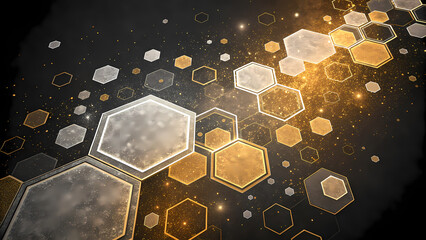 Poster - Abstract gold and silver hexagons background for technology and science concept with modern design elements
