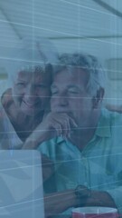 Poster - Animation of graphs over senior caucasian couple watching videos on laptop at home