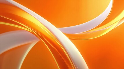 Poster - Abstract ribbons in warm orange tones interweave creating a dynamic and visually appealing display of flowing shapes and gradient colors.
