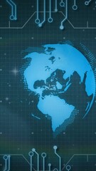Poster - Animation of globe and data processing over circuit board on screens