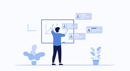 Poster - Analyzing Business Data And Human Resources Strategy On Whiteboard Meeting